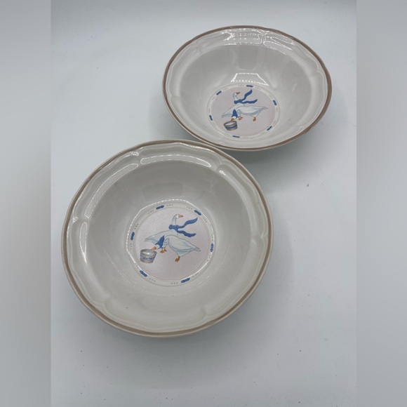 Vintage Newcor Stoneware Country Geese Bowls Set of Two Countryside - Picture 1 of 8